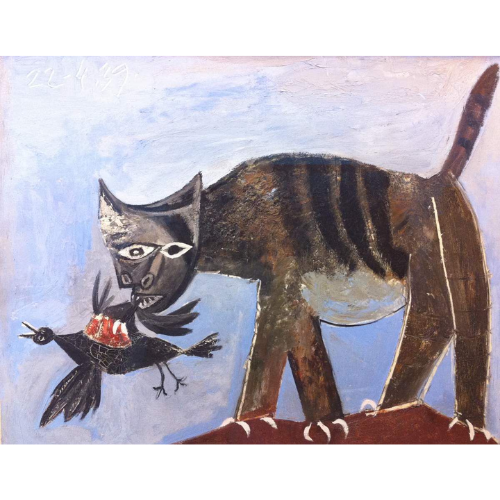 cat painting : Cat devouring a bird by Pablo Picasso